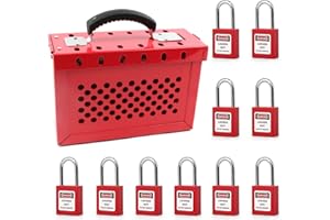 OMGTMD Lockout Tagout Lock Box Kit Portable Safety Padlock Box Loto Box with 10 Loto Locks for Lock Out Tag Out Station