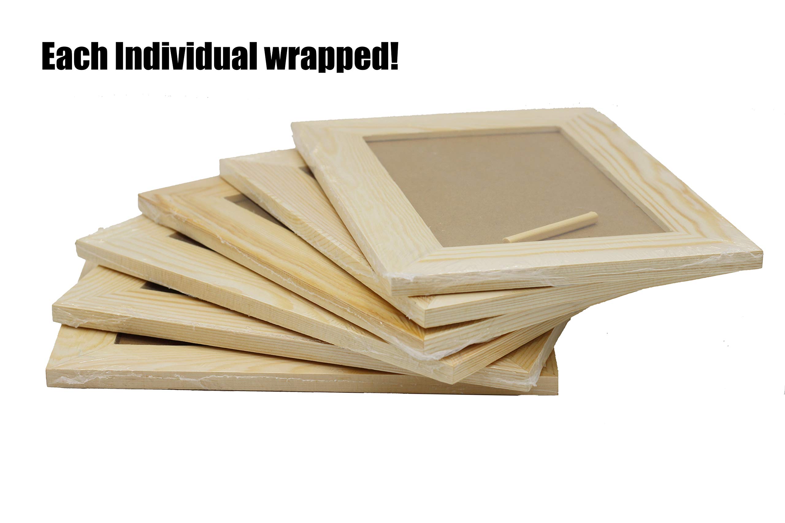 Creative Hobbies Pack of 6 - Unfinished Solid Pine Wood Picture Frames For Arts & Crafts, DIY Painting Project - Stand or Hang on the Wall - (8x6 Frame Size Holds 6x4 Pictures) For Adults and Kids