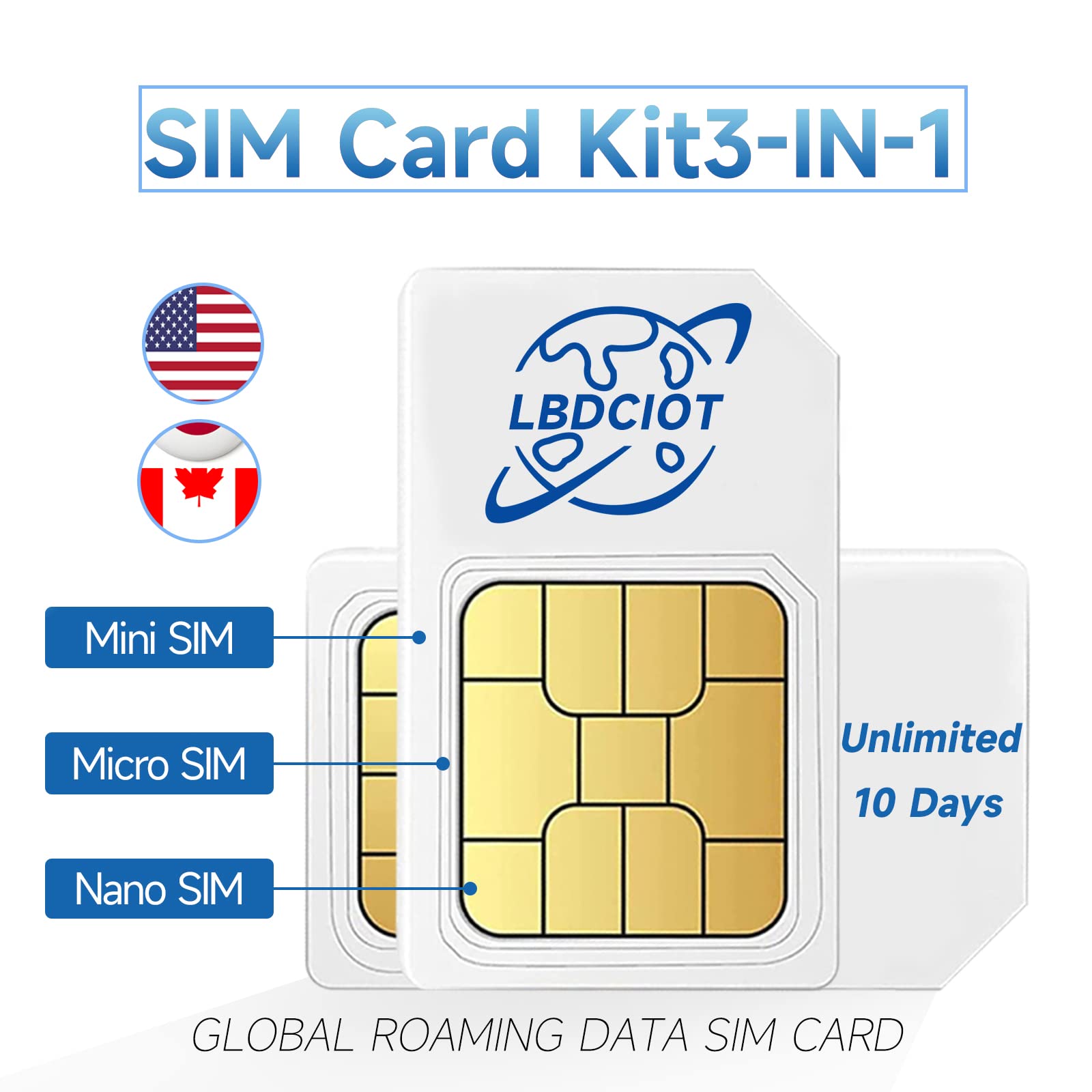 AT&T USA and Canada 10 Days Unlimited Data Travel SIM Card, 4G LTE/4G Data for USA, and Canada for Unlocked iPhone, iPad, Android Phones,Tablets and Hotspots