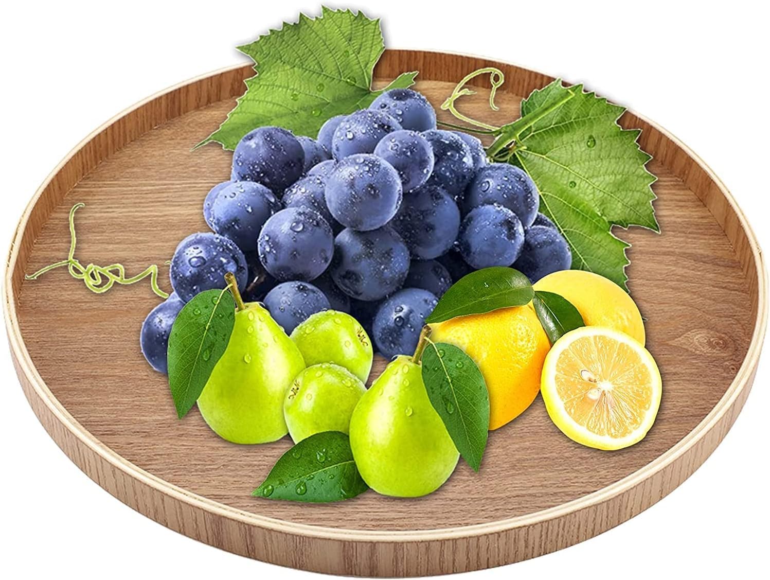 Round Tray,27cm Round Wooden Log Color Pallets Wooden Serving Tray Plate Home Hotel Office Large Capacity for Serving Beverages Food Nuts Tea Set