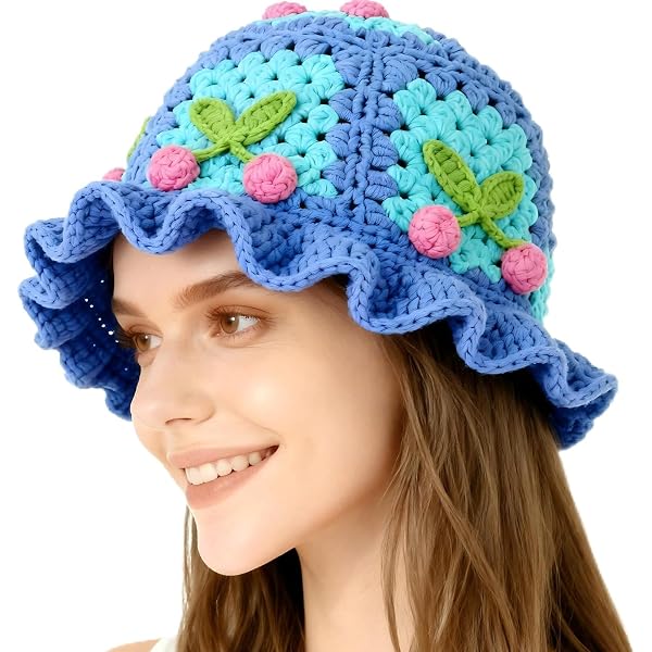 Women Crochet Hat, Bucket Hat Acrylic Fibre Floral Crochet  display picture 1