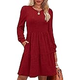 OFEEFAN Womens Long Sleeve Fall Dresses with Pockets Crew Neck Babydoll Casual Winter Dress 2025
