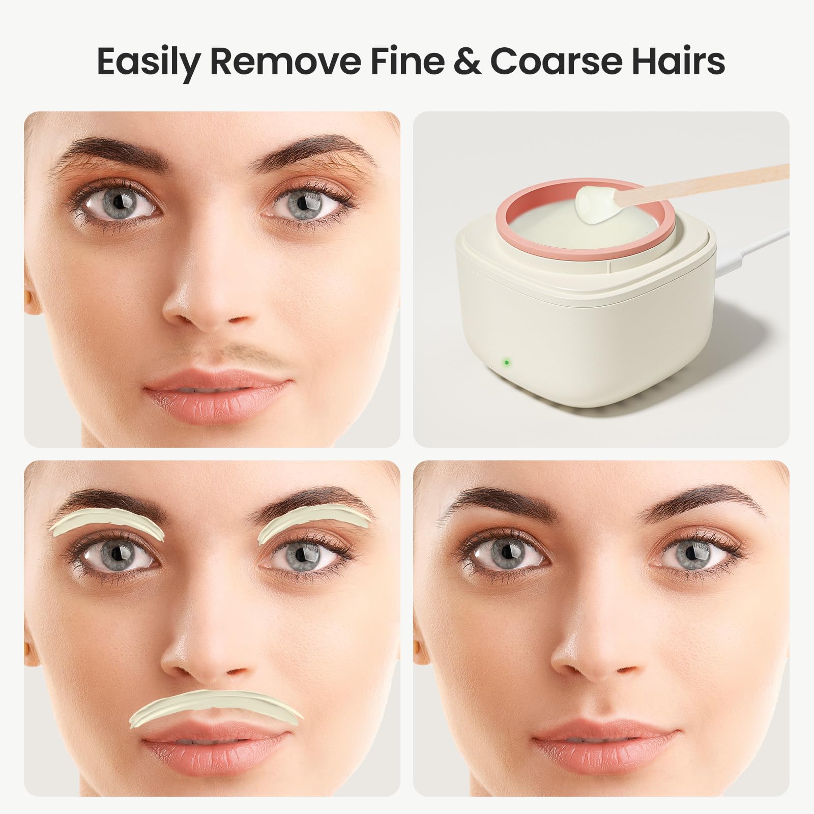 AUZEAL Eyebrow Waxing Kit for Women, Face Lip Nose Wax Hair Removal, 26 Eyebrow Waxing Sticks, 100g Wax Beads, USB Fast Heat, Smart Constant Temp, Mini Travel or Home Use