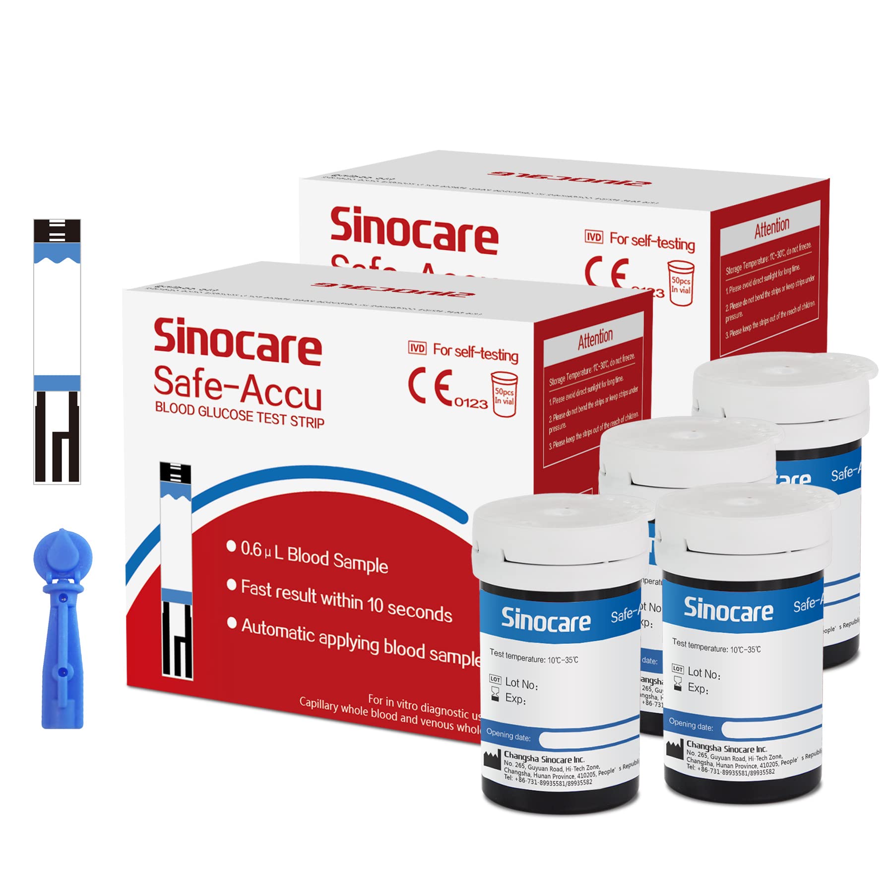 Sinocare 100pcs (Safe Accu) Blood Sugar Test Strips + 100pcs Twsit Lans., Diabetes Test Strips/Blood Glucose Test Strips Only for Safe Accu Blood Sugar Monitor (Safe Accu Strips- 100)