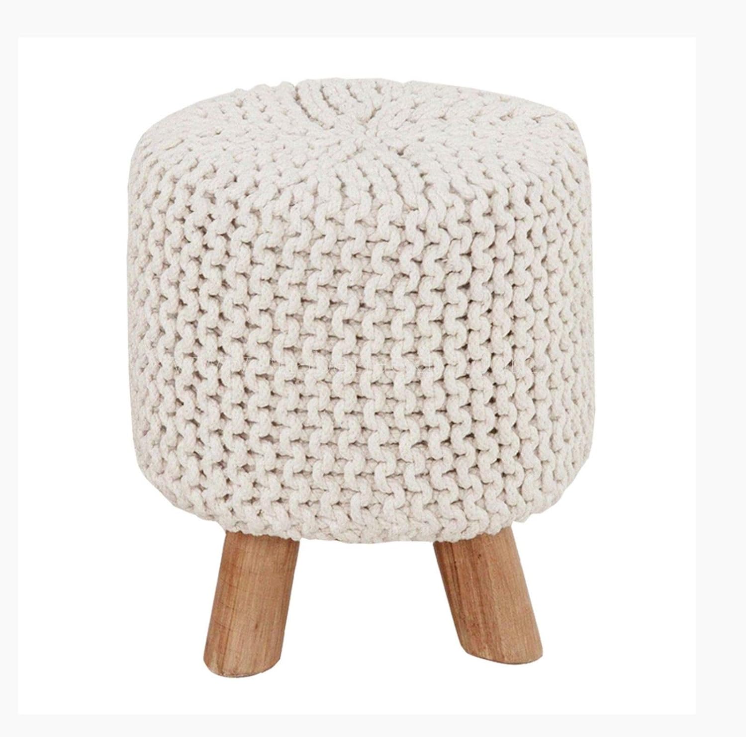 Keraiz Cotton Knitted Footstool, wodden, Beige, small Amazon.co.uk