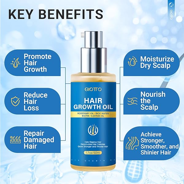 GIOTTO HAIR GROWTH SERUM WITH BIOTIN, ROSEMARY, BATANA OIL, CASTOR OIL & RICE WATER, LIGHTWEIGHT AND NATURAL FORMULA REDUCES HAIR LOSS, NOURISH SCALP, EFFECTIVE HAIR THICKENING FOR WOMEN MEN