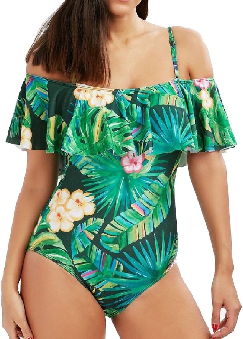 DressUWomen womens One Piece Off Shoulder Printed Bikini Bathing Suits