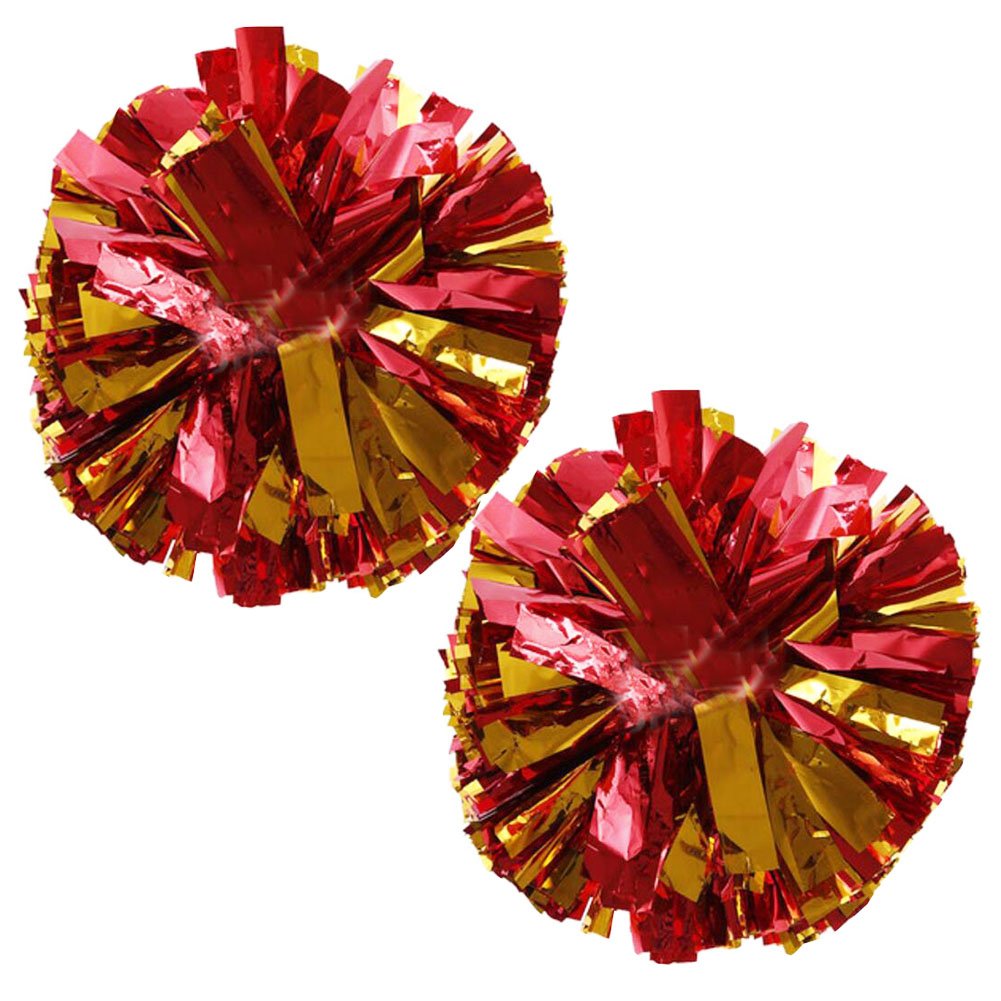 thefancypumpkin 1 Pair Team Sports Cheerleading Poms Match Pom Plastic Ring Pompoms Gold+Red
