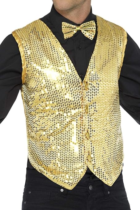 Smiffys Herren Pailletten Weste, Größe: XL, Gold, 42937