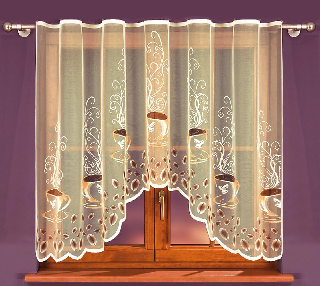 MforStyle Kitchen Net Curtain Jardiniere Coffee SLOT TOP [Cream]