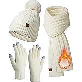 GADIEMKENSD Winter Beanie Scarf Gloves Set, Keeping Warmth, Cable Knit Design, Sensitive Touchscreen Fingertips