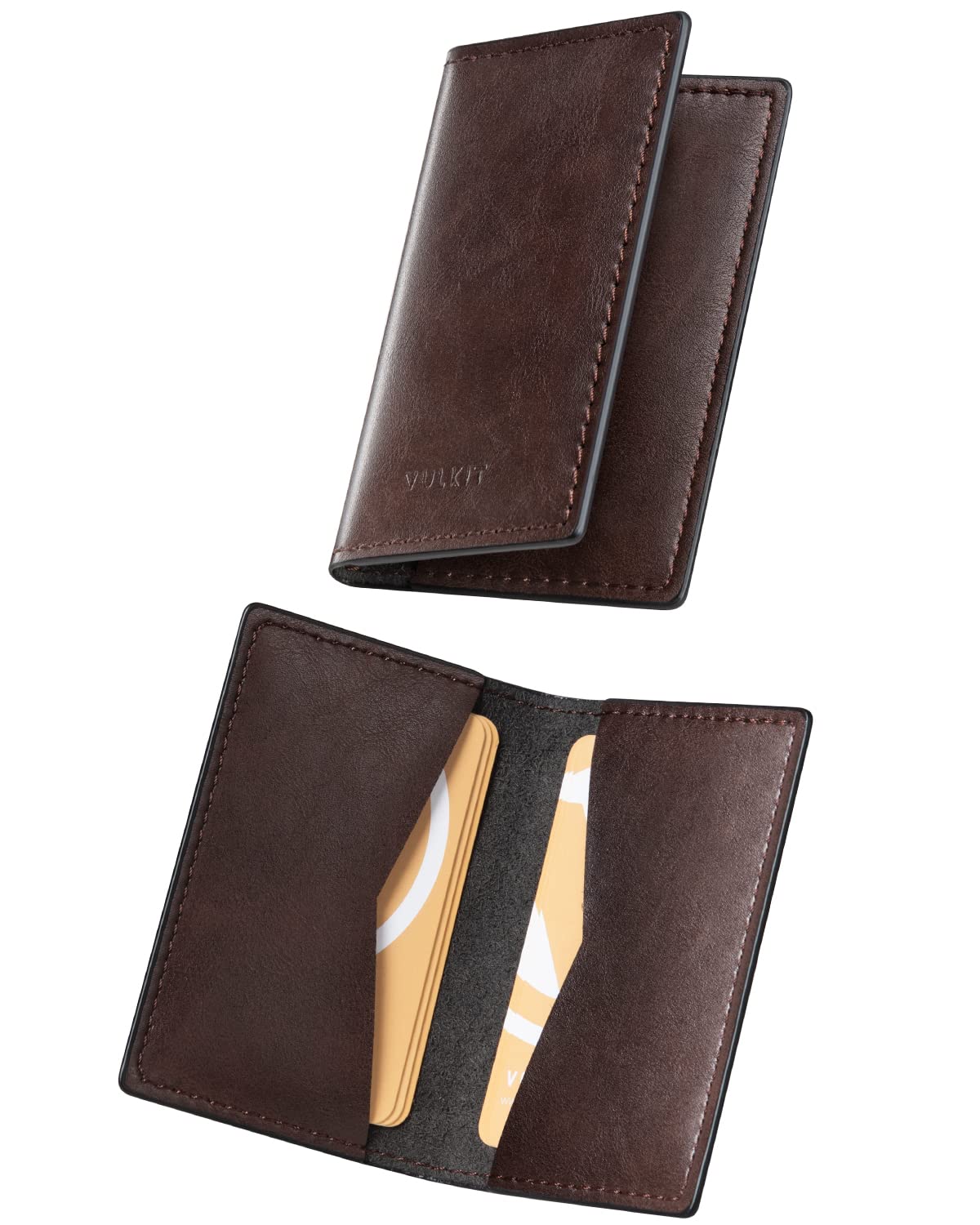 VULKIT Leather Business Card Holders Bifold Ultra Slim Business Card Holder Organizer for Men or Women Up to Hold 20 Business Cards, Espresso โ image 1