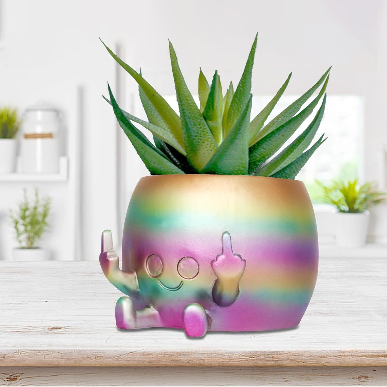 Photo 1 of FUOOO Humorous Middle Finger Plant Pot Creative Multifunctional Indoor/Outdoor Colorful Cactus Planter Hilarious Resin Sculpture