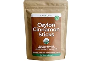 Viva Doria Organic Ceylon Cinnamon Sticks, 3'' Cut, Cinnamomum Zeylanicum, True Cinnamon, 16 Oz, | 100-110 Sticks | 100% Raw From Sri Lanka