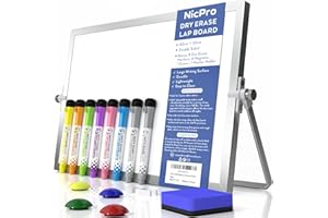 Nicpro Dry Erase Whiteboard, 12 x 16 inch Double Sided Large Magnetic Desktop White Board with Stand, 8 Pens, 1 Eraser, 4 Mag