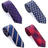 AUSKY 4 Packs Skinny Neckties for Men Boys, 2.35'' Wide Slim Ties in Different Textured Style Mixed set