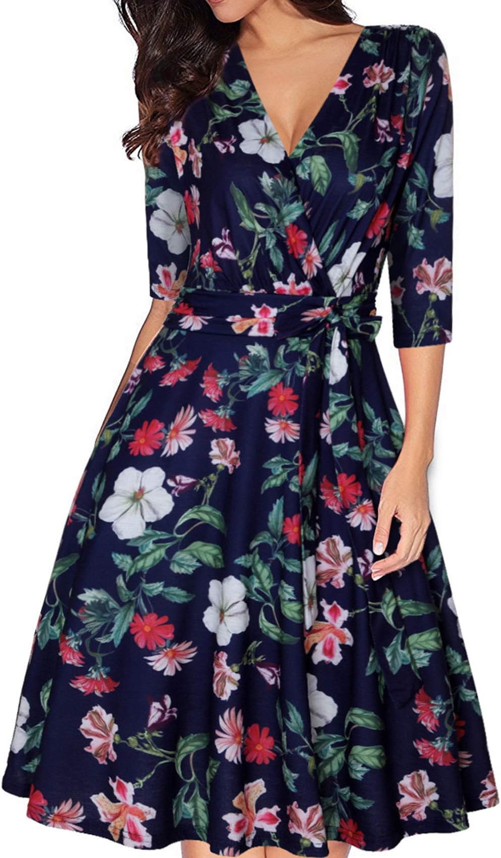 Rolanscia Women Dress Plus Size S~4XL Cotton Stretchy Floral Retro