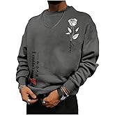 VIPWOLF Men's Floral Graphic Sweatshirts Letter Print Long Sleeve Vintage Crew Neck Pullover Tops