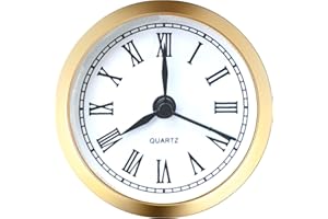 HILLHOME Mini Clock Insert 2.4 Inch (61 mm) Round Quartz Clock Fit-up Movement Miniature White Dial Gold Tone Bezel Roman Numerals (Gold)