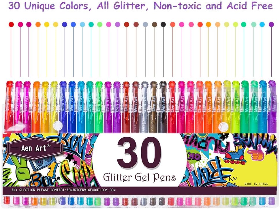 Glitter Gel Pens Color Gel Pen Set, Colored Gel Markers with 40% More Ink for Adult Coloring Books, Drawing, Journaling, Taking Note and Doodling (30 Colors) : Office Products