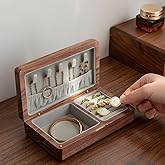 Vilarihor Small Wooden Jewelry Box, Vintage Delicate Walnut Wood Jewelry Case, Ideal Gift for Man Women, Protable Travel Jewelry Organizer