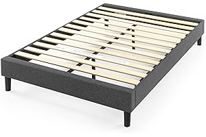 Zinus Curtis Upholstered Platform Bed Frame, Mattress Foundation, Wood Slat Support, No Box Spring Needed, Easy Assembly, Grey, Queen