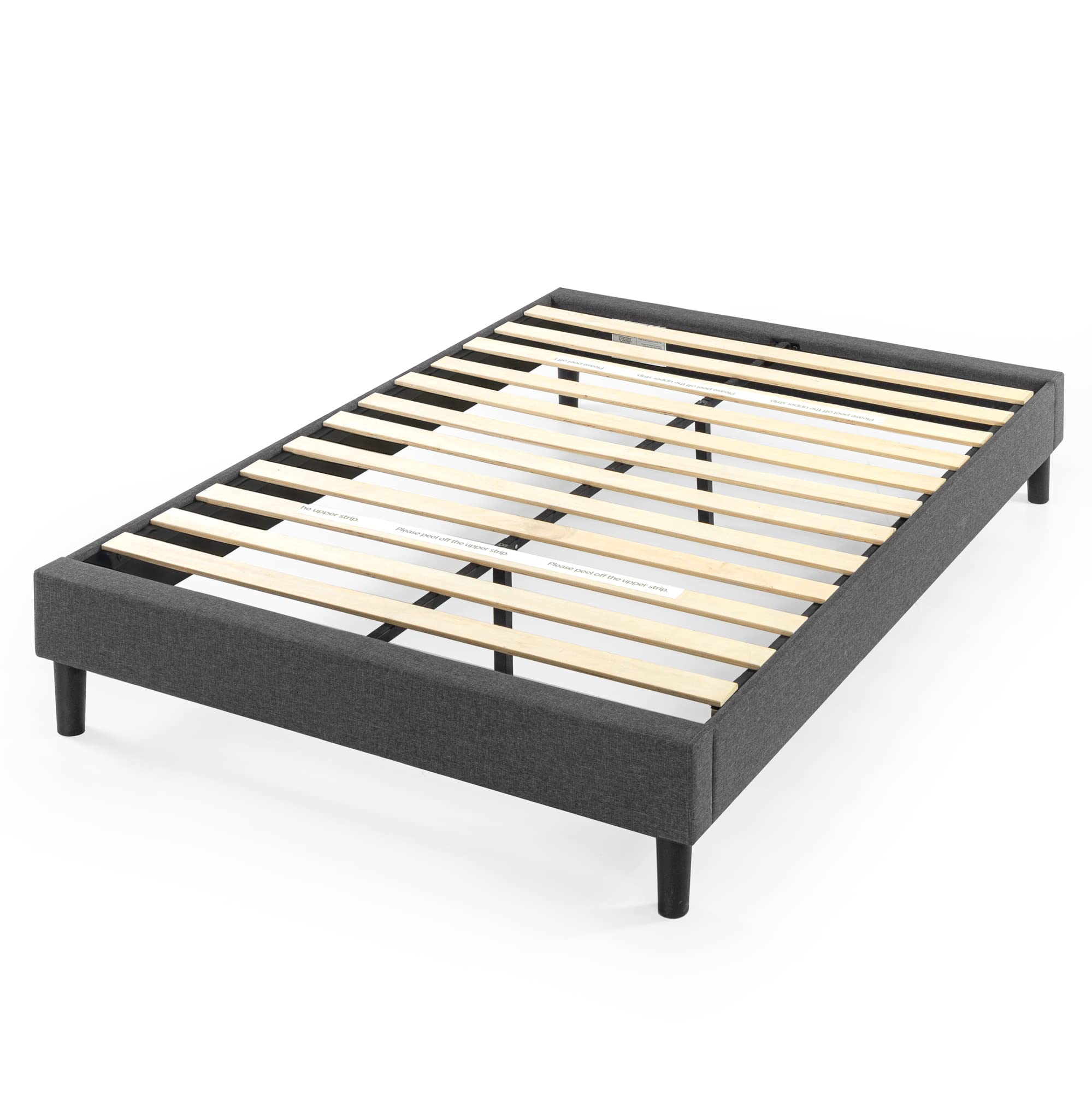 Photo 1 of Zinus Curtis Upholstered Platform Bed Frame, Mattress Foundation, Wood Slat Support, No Box Spring Needed, Easy Assembly, Grey, Queen