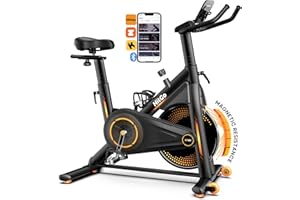 HitGo Exercise Bike, Magnetic Resistance/Brake Pad Stationary Bike with Exclusive App, 300lb Weight Capacity Indoor Bike with Soft Seat Cushion, Silent Belt Drive, Heavy Flywheel and LCD Monitor