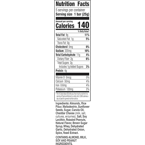 NATURE VALLEY SAVORY NUT CRUNCH BARS, WHITE CHEDDAR ALMOND AND PEANUT BAR, 5 BARS, 4.45 OZ