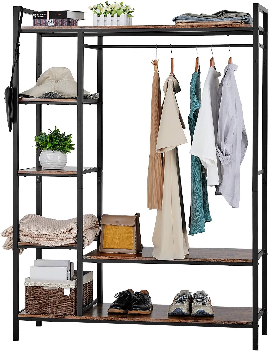 wooden closet organizer on Amazon Com Kealive Freestanding Closet Organizer Heavy Duty Clothing Rack Garment Rack With Shelves For Hanging Clothes Wardrobe Closet Storage Industrial Brown Furniture Decor