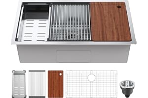 VEVOR 32 inch Kitchen Single Sink, 304 Stainless Steel Undermount Sink Drop-In Single Bowl Farmhouse Basin with Ledge & Multiple Accessories, Household Dishwasher Sinks for Prep Kitchen, Bar 32"*19"