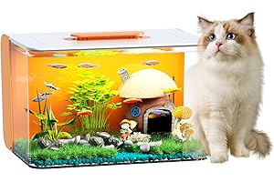 RED TAIL FISH 2.5 Gallon Fish Tank Small Aquarium Starter Kit with Hidden Filtration, 3 Color Light, Self Cleaning Nano Tank for Betta, Shrimp, Guppy, Angelfish