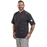 Mercer Culinary M61022BKXS Genesis Men's Short Sleeve Chef Jacket with Cloth Knot Buttons, X-Small, Black