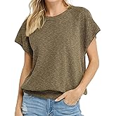 Saodimallsu Womens Short Sleeve Crewneck Sweater Summer Tops Casual Loose Knit Lightweight Basic Pullover Shirts