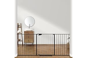 ALLAIBB Triple Lock Extra Wide Baby Gate Pressure Mounted Walk Through Safe Auto Close Black Metal Dog Pet Puppy Cat for Stairs,Doorways,Kitchen 68.11-75.98"
