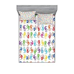 Ambesonne Colorful Fitted Sheet & Pillow Sham