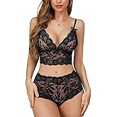 GIEAUAU Sexy Lingerie for Women 2 Piece Bra and Panty Sets Sheer Floral Bralette Lace Lingerie Set