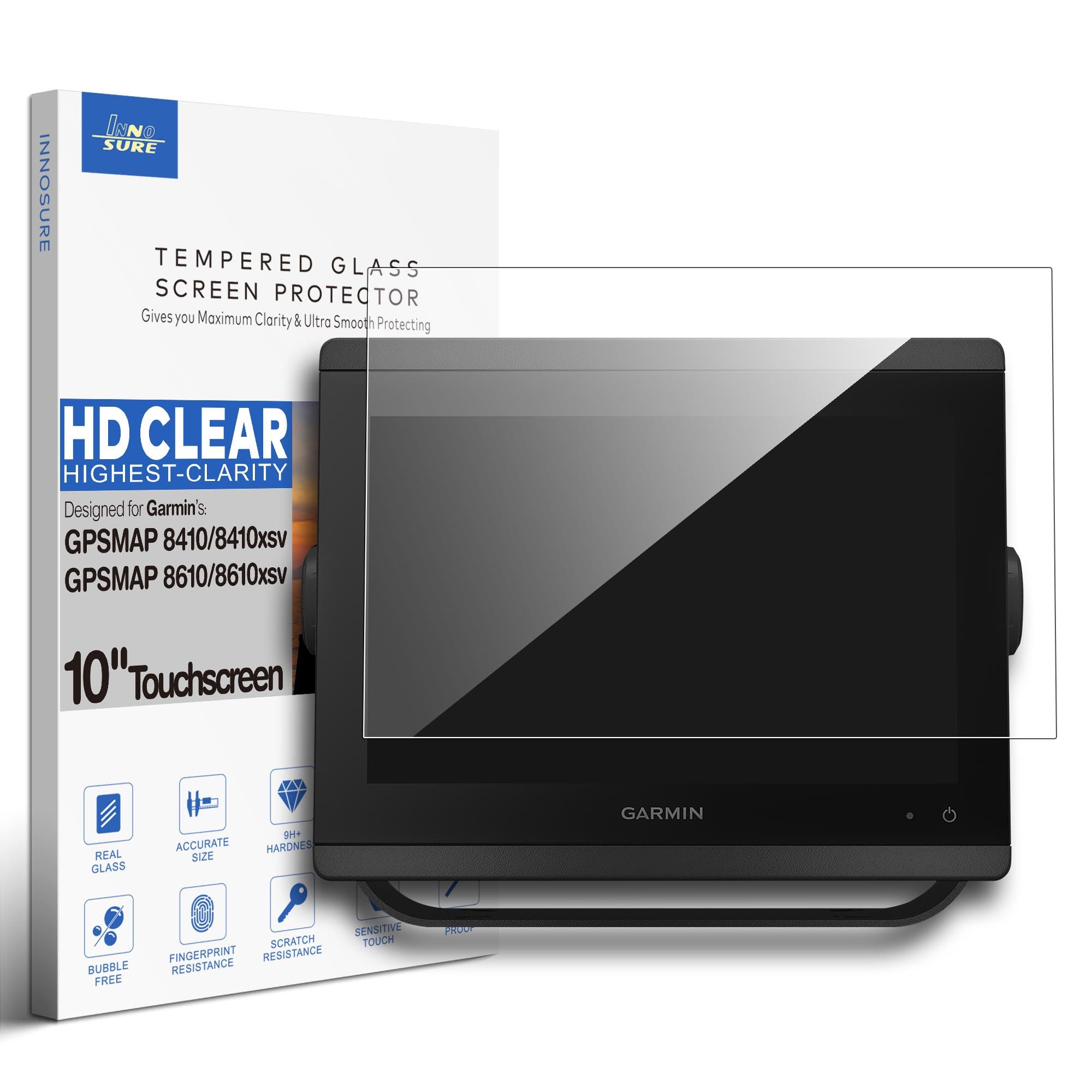 Photo 1 of INNOSURE Tempered Glass Screen Protector Designed for Garmin GPSMAP 8410/8410xsv 8610/8610xsv Marine Chartplotter 10 Inch Touchscreen (HD Clear)