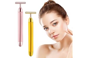AUBRIC 2 Pack T Shape Face Massager Beauty Bar Golden & Pink Facial Massager, Portable Electric Vibration Face Neck Body Massager for Firming Lifting Anti Aging Skin Tightening Wrinkle Reducing