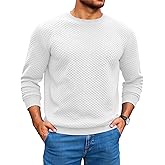 Runcati Mens Crewneck Sweatshirts Quilted Diamond Textured Pullover Long Sleeve Casual Fashion Sweatshirt