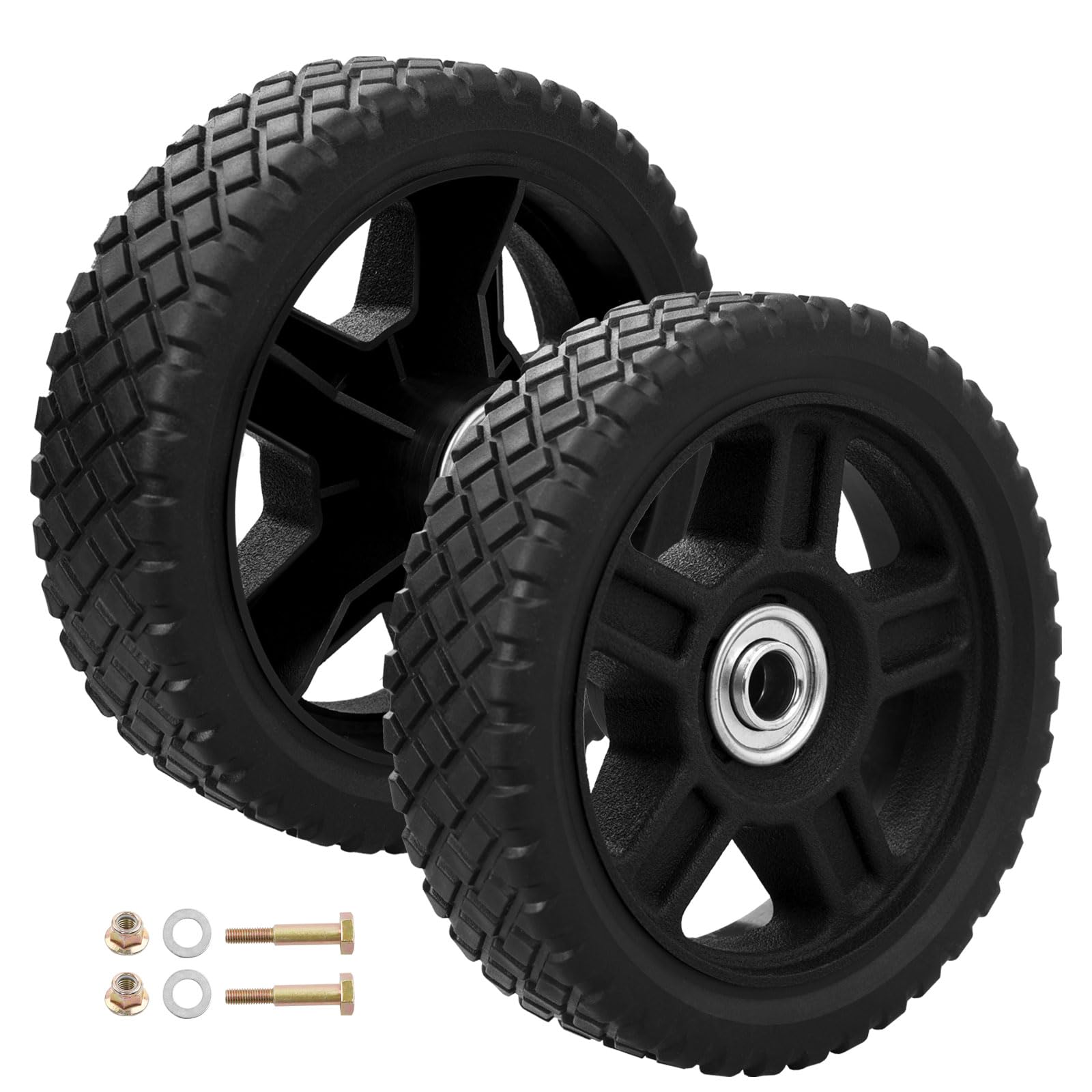 Photo 1 of HQPASFY 6 Inch Lawn Mower Wheels 2 Pack 6" Push Lawn Mower Wheels with Bolts & Nuts kits Fit Most Standard Push Lawn Mowers Garden Trucks Garden Carts Generator Hand Trucks Lawn Tractors (6"×1.5")