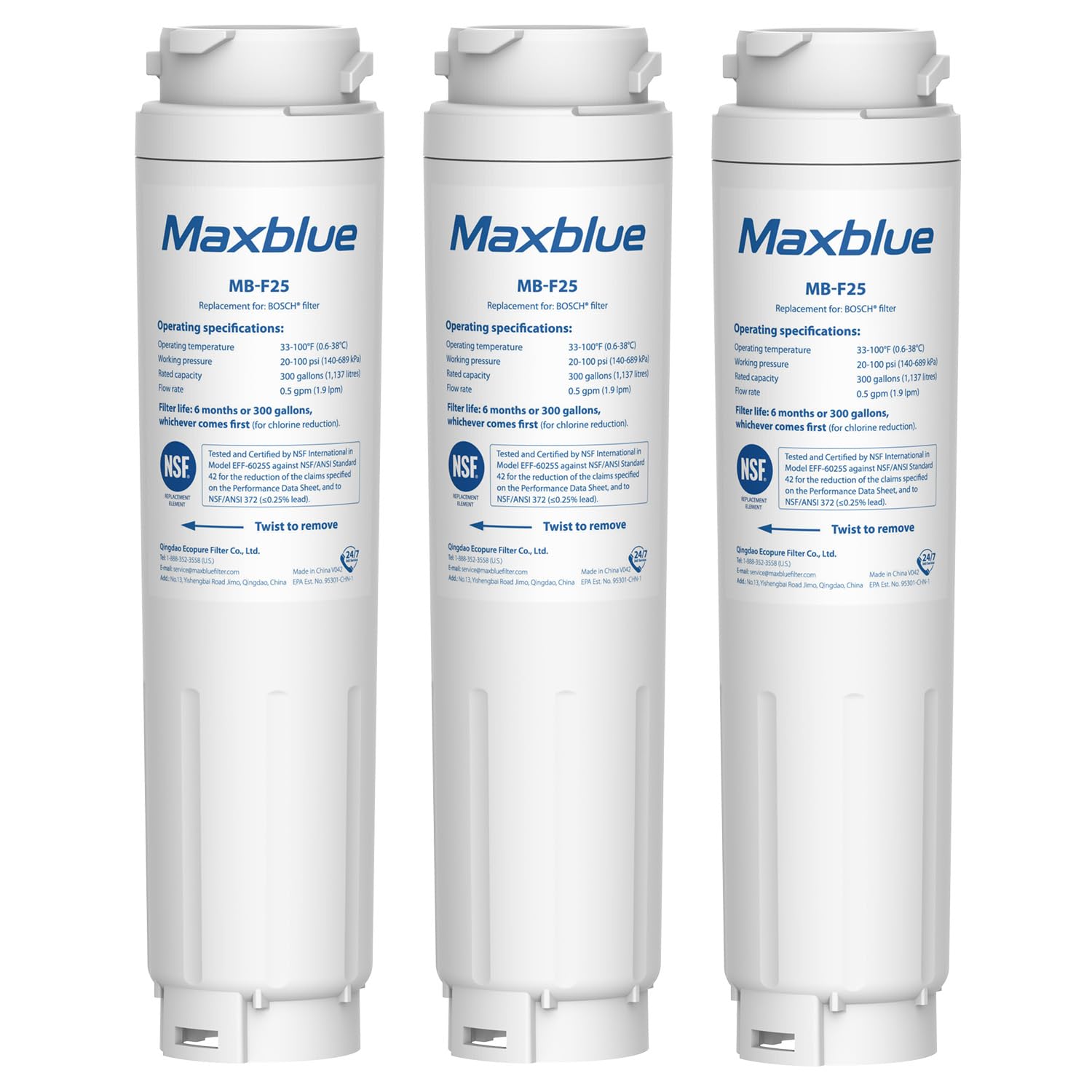 Maxblue 644845 Fridge Water Filter, Compatible with Bosch UltraClarity 644845, 00740560, 740560, 00499850, 00649379, 9000194412, 9000077104, Miele/Haier 0060820860, 0060218743 (3)