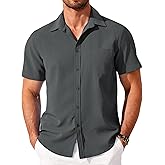 COOFANDY Shirts for Men Short Sleeve Button Down Shirt Casual Summer Beach Shirt