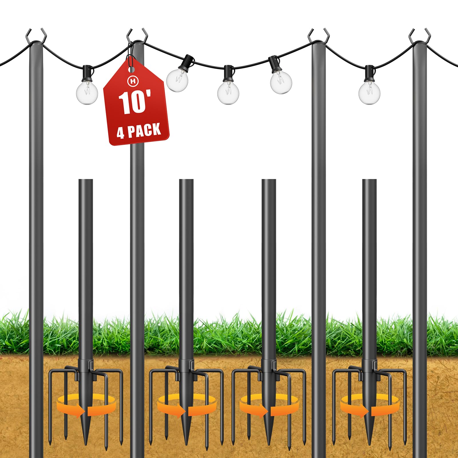 Photo 1 of Jusgym String Light Poles for Outside, 10ft Adjustable Metal Poles for Outdoor String Lights Hanging Light, Outdoor Light Poles with Fork, for Patio, Deck, Backyard, Garden (4 Pack)