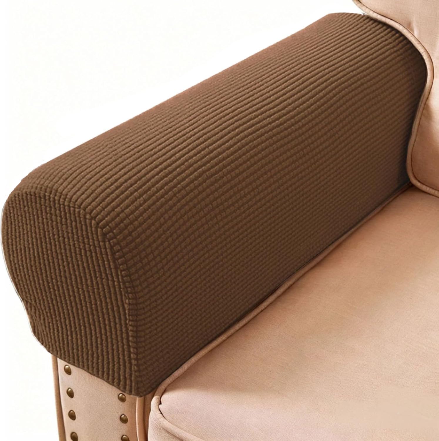PBIEHSR Arm Rest Covers, Stretch Armchair Couch Armrest Chair Covers for Furniture Protector, Anti-Slip Sofa Chair Arm Caps Spandex Polyester Slipcovers, Set of 2 (Coffee)