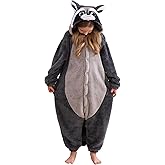 SimZoo Kids Animal Pajamas, Boy Girls Grey Raccoon Cosplay Costume Sleepwear, One-Piece Unisex Homewear 3-11Y
