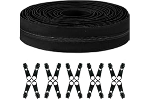 meiyoushengda 10 Yards 360 Inches Bulk Zippers,#10 Black Nylon Coil Zipper by The Yard with 20 PCS Replacement Sliders,Zipper