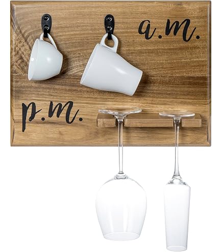 Amazon.com: Wall Mounted or Tabletop Wooden Drinkware Board | AM/PM Coffee  Mug and Alcohol Glass Holder | Funny Gift for Men, Women, Dad, Mom,  Christmas - Fits Wine, Whiskey, Beer | Glasses