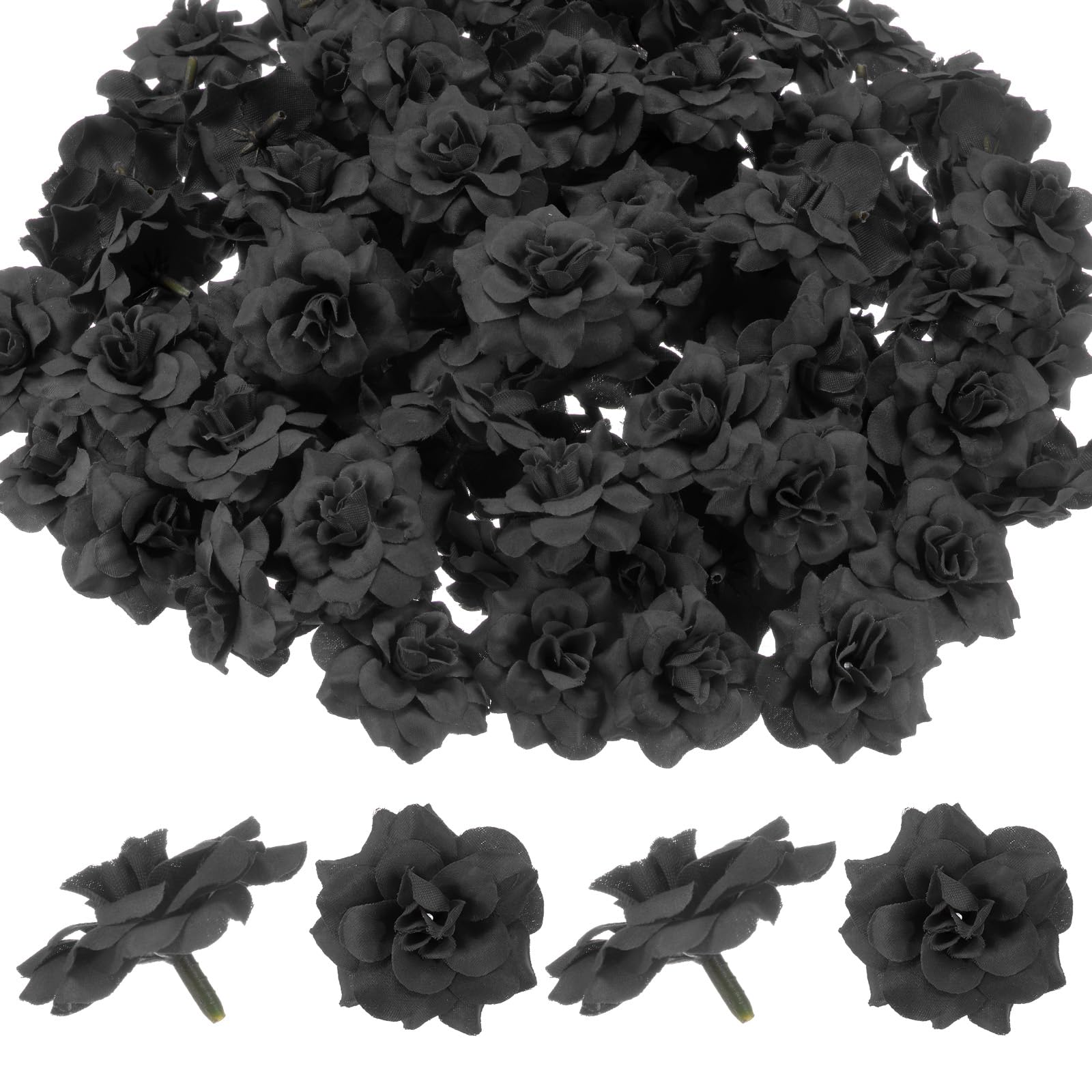 M METERXITY 100-Pack Artificial Roses Heads, Silk Faux Rose Head for Wedding/Bouquet/Flower Wall/DIY Crafts/Party Decoration, Fake Bloom Flower Heads Buds [Black]