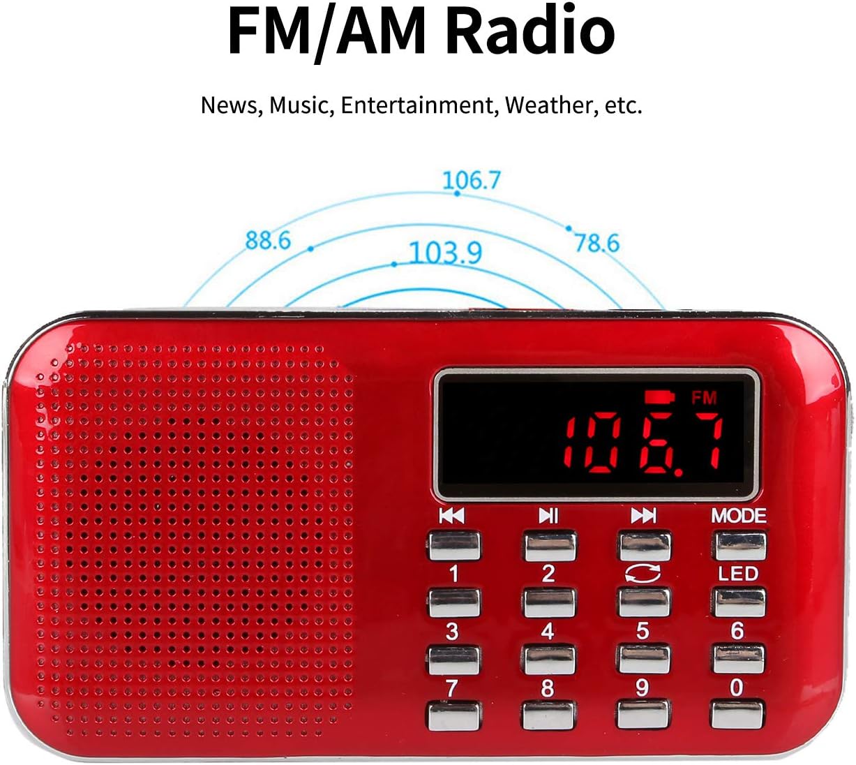 Raddy RF23 Portable FM/AM Radio, Rechargeable Pocket Radio, Flashlight, Clear LCD Display, Micro SD/USB MP3 Player - Image 3